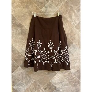 Peck & Peck Skirt Women's‎ 6 Brown A-Line Embroidered Design Knee Length